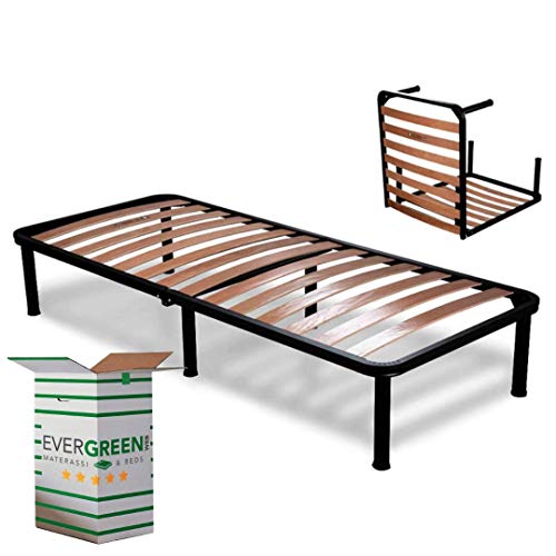 EVERGREENWEB - Orthopädischer Lattenrost 90x190 Faltbar, 35 cm Hoch, Extra Komfort Holzleisten mit 6 Abnehmbar Füße Verstärkte Rahmen aus Stahl, Klappbarer Bettgestell für alle Betten und Matratzen von EVERGREENWEB MATERASSI & BEDS