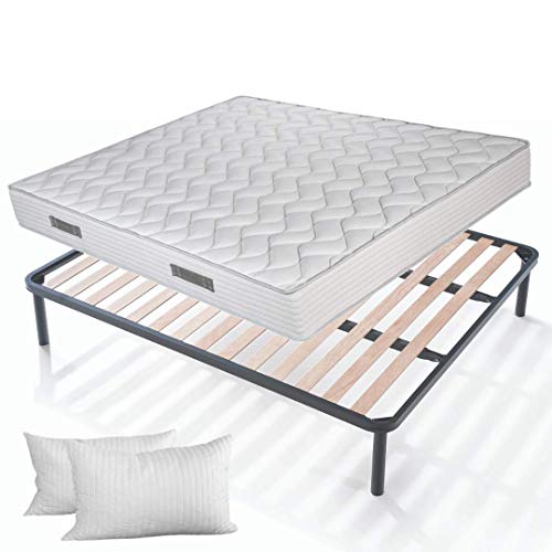EVERGREENWEB Set mit Lattenrost und Matratze 180x200 cm, Höhe 20 cm + 2 Kissen aus Memory Foam Flocken KOSTENLOS, Orthopädische Matratze mit Massage-Effekt und Lattenrost aus Naturholz von EVERGREENWEB MATERASSI & BEDS