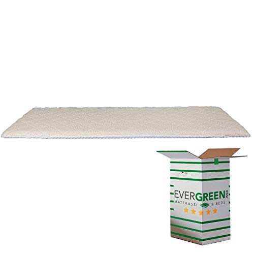 EVERGREENWEB Topper 140x190, 4cm Hoch aus Memory Foam Flocken und Merinowolle, Matratzenauflage mit Bindebändern, Orthopädische Matte aus Viscoschaumstoff, Matratzenschoner Sommer-Winter doppelseite von EVERGREENWEB MATERASSI & BEDS