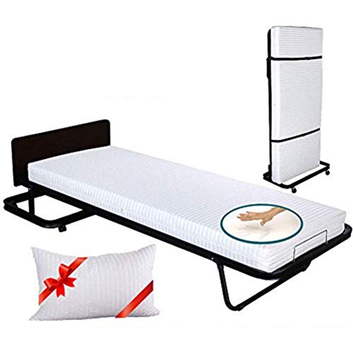 EVERGREENWEB Vertikal Klappbares Bett 80 x 190 cm, Klappbett mit Waterfoam und Memory Matratze, 12 cm Höhe + KOSTENLOSES Kissen aus Memory Flocken, Orthopädischer Holzlattenrost für Einzelbetten von EVERGREENWEB MATERASSI & BEDS