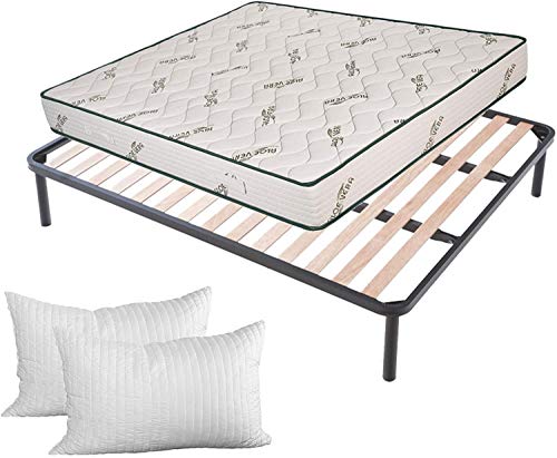 Evergreenweb Set Bett Lattenrost + Matratze 160x190 cm + 2 Memory Kissen KOSTENLOS, Orthopädisch, Härtegrad H2/H3 mit Massageeffekt Aloe Vera Bezug, Verstärkte Bettgestell, 4 Abnehmbar Füße von EVERGREENWEB MATERASSI & BEDS