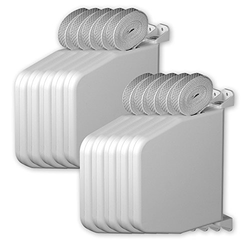 Set: 10 x Mini-Aufputz-Gurtwickler 'Magno', Farbe: weiß, inkl. Gurt 15 mm x 7 m Länge, Gurtfarbe: grau, Lochabstand: 166 mm, 180 Grad schwenkbar, von EVEROXX® von EVEROXX