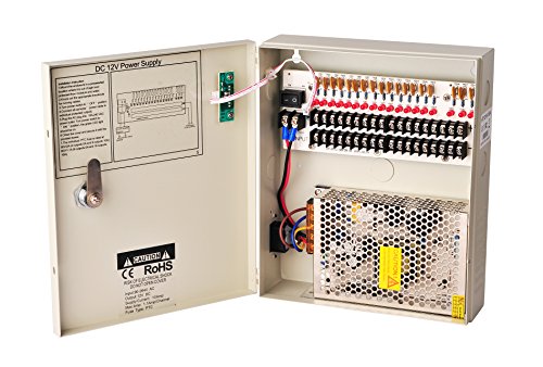 18 Kanäle DC12V 10 Ampere Reset-Sicherung CCTV DC verteilte Strombox mit AC-Stecker und Schloss für Überwachungskameras, DVRs, CCTV-Netzteil von EVERSECU
