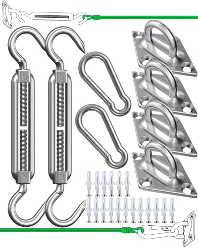 EVERSEE Sonnensegel Befestigung Zubehör Edelstahl - 304 Edelstahl Sonnensegel Befestigungsset, Viereck/Dreieck Aufhängung Befestigung für Sonnensegel für Garten, Einfache Montage 40 STK von EVERSEE