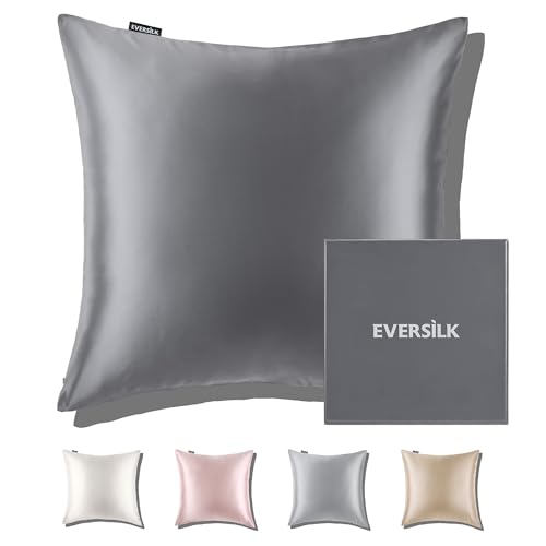 22 Momme Seidenkissenbezug für Haar und Haut: 100% Reine Doppelseitige Kopfkissenbezug mit verstecktem Reißverschluss - Kissenbezug aus Seide - Maulbeerseide Kissenhülle 1PC 80 x 80 cm Dunkelgrau von EVERSILK