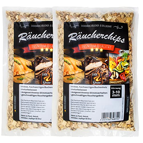 EVERSMOKE Premium Räuchermehl & -Chips aus Buchenholz I 1kg I Verschiedene Körnung (Chips 0,3-10,0mm (2X 500g)) von EVERSMOKE