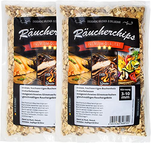 Premium Räuchermehl & -Chips aus Buchenholz I 1kg I Verschiedene Körnung (Exclusive 1,0-2,8mm (2x500g)) von EVERSMOKE