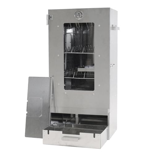 Räucherofen mit Scheibe - Fisch und Fleisch - Holz/Gas/Elektro - Langlebig - Mit Sichtfenster - Inkl. Thermometer, Räucherhaken Fischgitter (Höhe 80,5cm) von EVERSMOKE