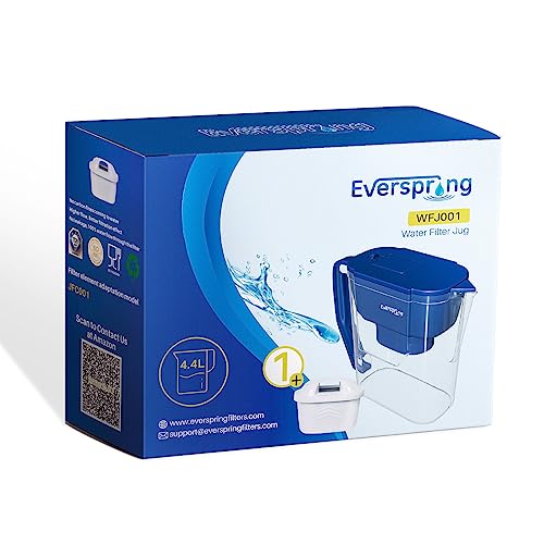 EVERSPRING Wasserfilter Kanne enthält 1x Kanne Filter, kompatibel mit Brita Wasserfilterkartuschen, Brita Maxtra, Brita Maxtra +, Große Kapazität 4,4L, reduziert Kalkablagerungen und Chlor von EVERSPRING