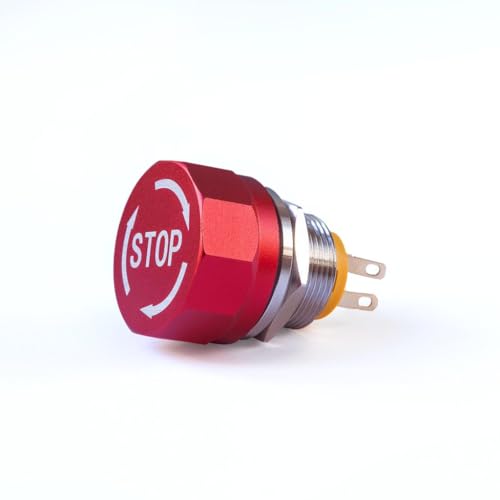 EV EXPERT Dahe 19mm Notschalter, 5A, 250V, IP65 | Stiftklemme | Roter Aluminiumkopf (Pfeil+STOP) | Edelstahlgehäuse | Sofortige Abschaltung & Sichere Rückstellung | 1NO/1NC von EVEXPERT