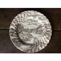 Vintage Englisch Myott Staffordshire Ländliche Szene Braun Weiß Design Motiv Mittagessen Abendessen Frühstück Teller Circa 1960Er Jahre/Eve von EVEofEurope