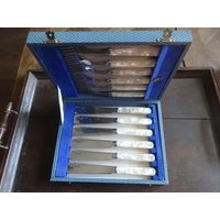 Vintage Englisch Sheffield Edelstahl 6 Sechs Messer Gabel in Box Besteck Silber Boxed Set Circa 1950-60Er Jahre/Eve Of Europe von EVEofEurope