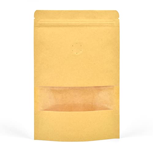 Evergreen Goods™ 50 wiederverwendbare Lebensmittelqualität Stand-Up Kraftbeutel | Kaffeebohnen-Design | mit Folie ausgekleideter Griff Reißverschluss hitzeversiegelbar Reißkerbe standfähig braun von EVG