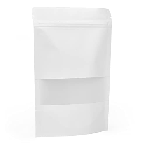 Evergreen Goods 50 Stück Weiße Nahrung aus Kraftpapier Beutel (14 x 200 mm) | Standfeste, wiederverwendbare Zip-Lock-Beutel mit Sichtfenster | Wiederverschließbare Verpackungsbeutel von EVG