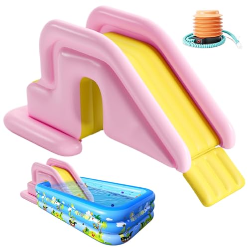 EVGATAVAB Aufblasbare Wasserrutsche, Aufblasbare Planschbecken Rutsche mit Luftpumpe, Sommerspaß Im Freien Kippsichere Wasserparkrutschen, für Garten Hinterhof Im Freien(Pink) von EVGATAVAB