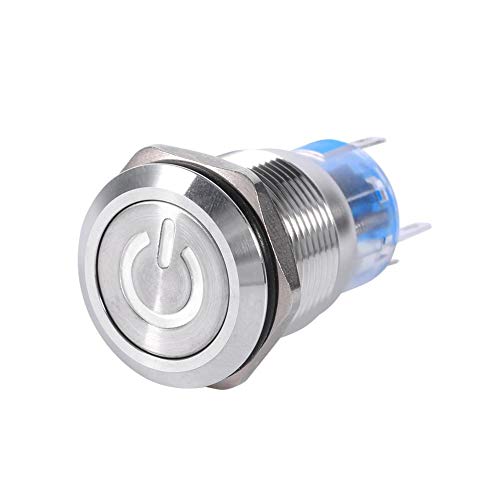 1 PCS 19mm 12V LED Wasserdichter rostfreier selbstsichernder verriegelnder Druckknopf Netzschalter IP-Schutzart IP65 IK08 Rot, Grün, Blau, Weiß (optional)(Weiß) von EVGATSAUTO