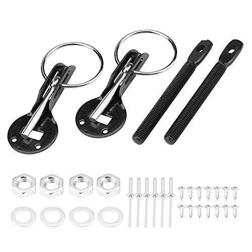Auto Hood Pins Lock Clip, Universal Verschlüsse Gewindestift Motorhaubenhaubenstifte Verriegelungssatz für Rennsportwagen(Schwarz) von EVGATSAUTO