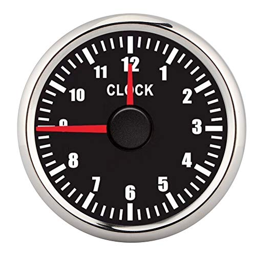 Auto Uhr Uhr, 2 Zoll Universal 0-12 Stundenzähler Uhr Instrumententafel Anzeigen Anzeige Rote Hintergrundbeleuchtung 12V/24V für Auto(Silberrahmen auf schwarz) von EVGATSAUTO