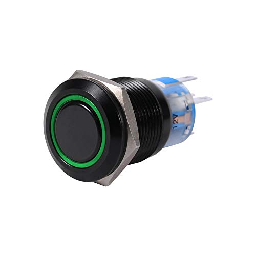 EVGATSAUTO 19mm 12V LED EIN/AUS Schwarz Wasserdicht IP65, IK08 Selbstsichernde Verriegelung Druckknopf Flachschalter Rot, Grün, Blau, Weiß (optional)(Grün) von EVGATSAUTO