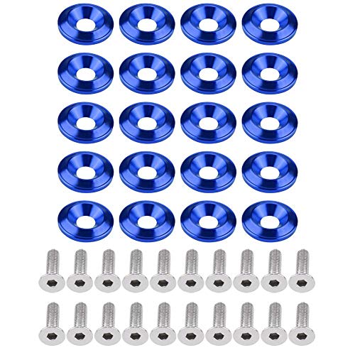 EVGATSAUTO 20Pcs Aluminium Unterlegscheiben Schrauben, Universal Fahrzeug Stoßstange Unterlegscheibe Schraube Kotflügel Unterlegscheibe Schraube Motorraum Dress Up Kit(Blau) von EVGATSAUTO