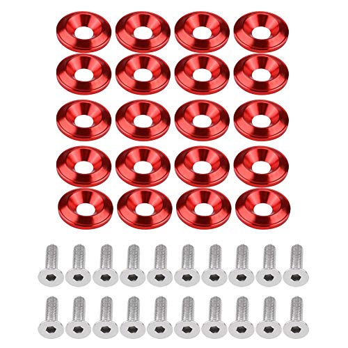 EVGATSAUTO 20Pcs Aluminium Unterlegscheiben Schrauben, Universal Fahrzeug Stoßstange Unterlegscheibe Schraube Kotflügel Unterlegscheibe Schraube Motorraum Dress Up Kit(rot) von EVGATSAUTO