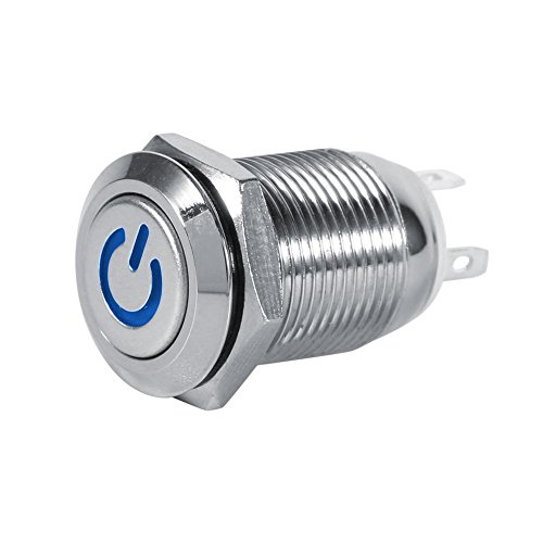 EVGATSAUTO 3A 12V Power Push Button, 12mm Power Push Button Schalter Wasserdichtes Metall Momentan Typ Rot, Grün, Blau, Weiß (optional)(Blau) von EVGATSAUTO