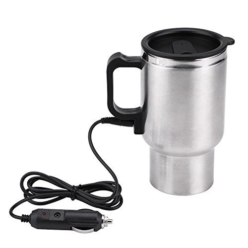 EVGATSAUTO 450ml Auto Elektro Heizbecher, Im Auto Edelstahl Reise Heizbecher Auto Cup Becher 12V 120W von EVGATSAUTO