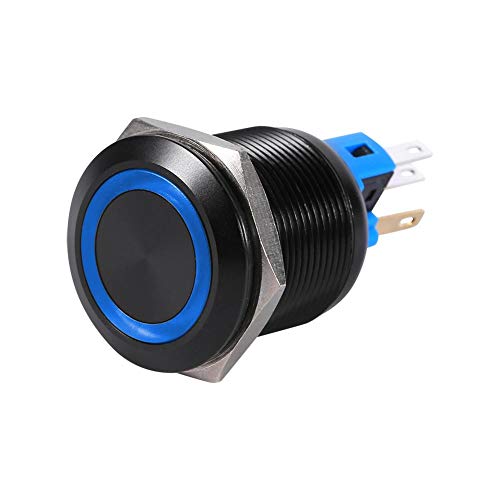 EVGATSAUTO druckschalter Selbstsichernder Schalter,22mm 12V LED Wasserdicht 1NO 1NC Selbstsichernder Verriegelungs-Druckknopfschalter Rot, Grün, Blau, Weiß (optional)(Blau) von EVGATSAUTO