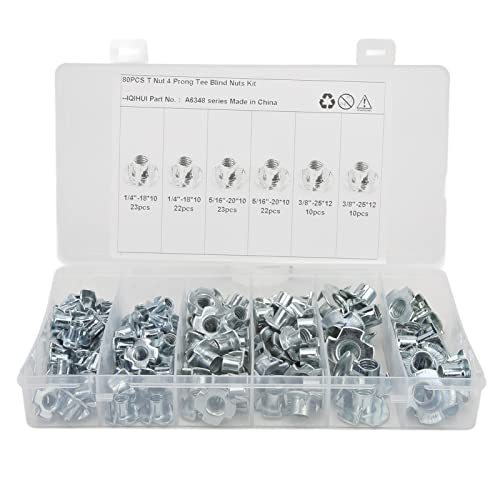 Gewindeeinsätze T-Muttern, 110Pcs T-Muttern 1/4 Zoll 5/16 Zoll 3/8 Zoll Stahl Korrosionsbeständiger Verzinkter Rostfreier Zinken-T-Mutter von EVGATSAUTO