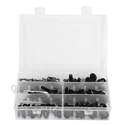 Motorradverkleidungsschraube Verkleidungsschrauben-Kit, 173 Stück Verkleidungsbefestigungsverkleidungsmuttern Windschutzscheiben-Karosserie-Schraubenmuttern Hardware für Motorräder(Schwarz) von EVGATSAUTO