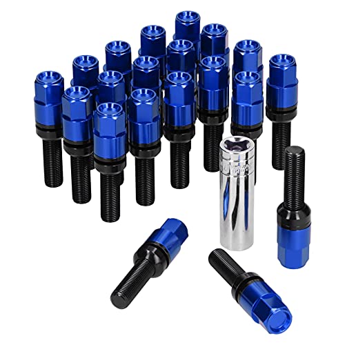 Radverlängerte Radmuttern, 20 STÜCKE Verlängerte Radschrauben M14x1.5 Stahl 28mm/1,1 Zoll Gewinde mit Hülse Universal für Auto(Blau) von EVGATSAUTO