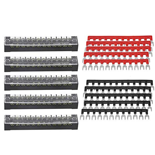 Schraubklemmleiste, 5 Stück zweireihig 12 Positionen 600V 15A Schraubklemmenblock + vorisolierte Klemmensperrleiste von EVGATSAUTO