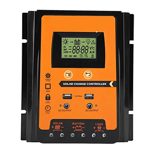 Solar Ladegerät Solar Laderegler, Kunststoff IP32 12V/24V 30A 50A MPPT Solarladeregler Solarpanel Batterieregler Dual USB LCD Display(70A) von EVGATSAUTO