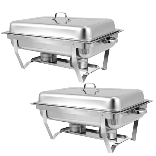 EVGTTI Chafing Dish Buffet-Set, Lebensmittelwärmer-Set aus Edelstahl in Lebensmittelqualität mit Deckel, Lebensmittelpfannen, Lebensmittelwärmer mit Brennstoffhaltern (2PCS) von EVGTTI