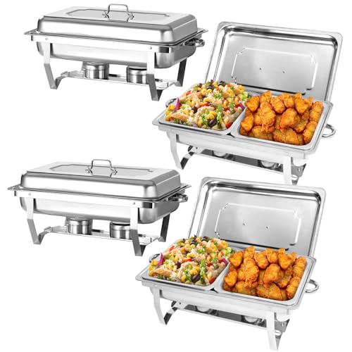 EVGTTI Chafing Dish Profi Set, Servers Catering Wärmebehälter Set mit halbgroßen Lebensmittelbehältern, Speisenwärmer Set für Catering, Buffet, und Hochzeitsfeste (4PCS, 8 x GN 1/2) von EVGTTI