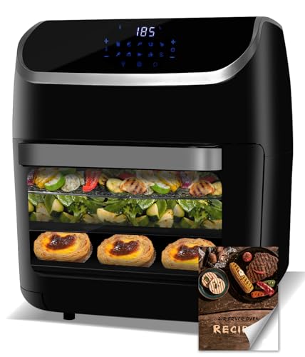 EVGTTI Heißluftfritteuse 12 L Airfryer, mit 10 Funktionen, LED-Touchscreen, XXL 1800W Heissluftfritteuse Air Fryer, ohne Öl Dörren Minibackofen, 10 Programme, all-in-1 Air Fryer, Rezeptbuch von EVGTTI