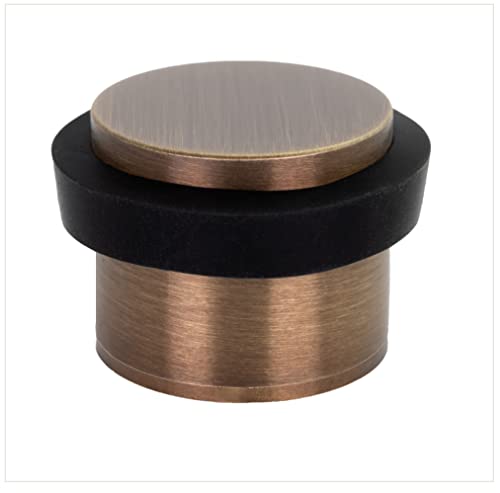 Klebe-Türstopper | 24 x 20 mm | Gewindesockel | Gummi Schwarzer | Messing Finish Vintage-Leder | Enthält Werkzeug, Schraube + Befestigungsdübel | Mod. I-191/24x19-B-DUAL-CU| EVI Herrajes von EVI Herrajes