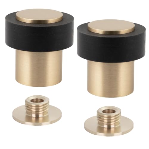 EVI Herrajes | 2er SET - Türstopper aus Messing Boden - Antik-Leder-Finish | Ø24x35mm | Gewindebasis | Schwarz Natursilikonkautschuk | inkl. Schraube + Klemmdübel | I-180 von EVI Herrajes