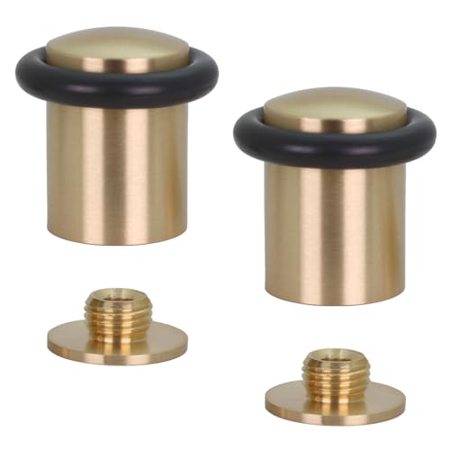 EVI Herrajes |2er SET - Türstopper aus Messing - Matt Finish | Ø24x35mm | Gewindebasis | Schwarz Natursilikonkautschuk| inkl. Schraube + Klemmdübel | I-108 von EVI Herrajes