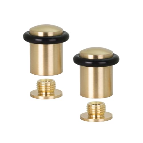 EVI Herrajes |2er SET - Türstopper aus Messing - Matt Finish | Ø20x29mm | Gewindebasis | Schwarz Natursilikonkautschuk| inkl. Schraube + Klemmdübel | I-108 von EVI Herrajes