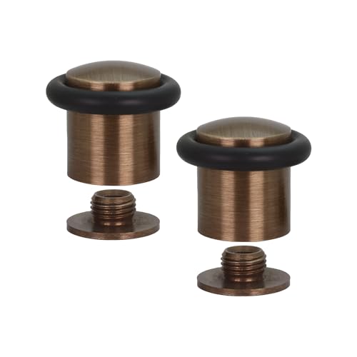 EVI Herrajes | 2er SET - Türstopper aus Messing Boden - Antik-Leder-Finish | Ø24x30mm | Gewindebasis | Schwarz Natursilikonkautschuk | inkl. Schraube + Klemmdübel | I-108 von EVI Herrajes