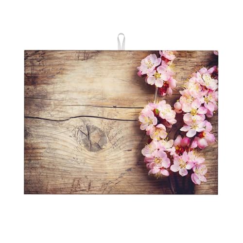 EVIUS Abtropfmatte Frühlingsblüte auf Holz, romantisch, natürlich, 46 x 61 cm, saugfähige Mikrofaser-Abtropfmatte, für Glas, Teller, Tassen, 11836-1 von EVIUS