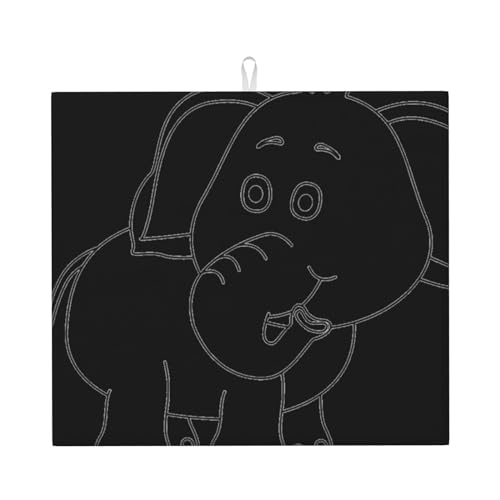 Abtropfmatte mit weißem Elefant, für Küche, Abtropfmatte, saugfähige Mikrofaser-Abtropfmatte, saugfähige Abtropfmatte für Glas, Teller, Tasse, 41 cm x 46 cm von EVIUS