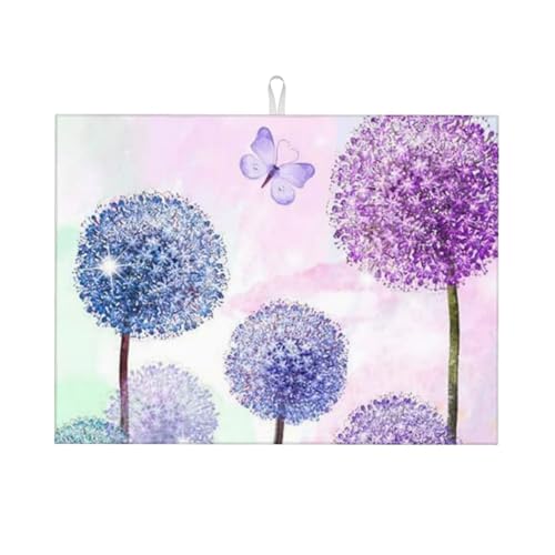 EVIUS 11836-1 Küchen-Trockenmatte, bunte Blumen, violetter Schmetterling, 46 x 61 cm, saugfähige Mikrofaser-Abtropfmatte, für Glas, Teller, Tassen, 46 x 61 cm von EVIUS