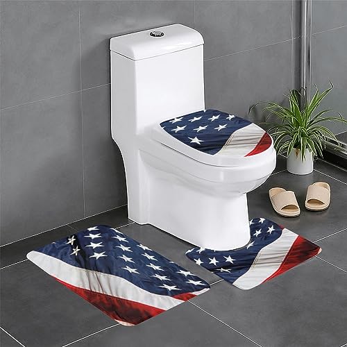 EVIUS Badematten-Set, Badezimmerteppich, amerikanische Flagge, 3er-Set, Badezimmer-WC-Bodenmatte, Fußmatten, Badezimmerteppich, WC-Vorleger, Stil mit dieser waschbaren Badewanne von EVIUS