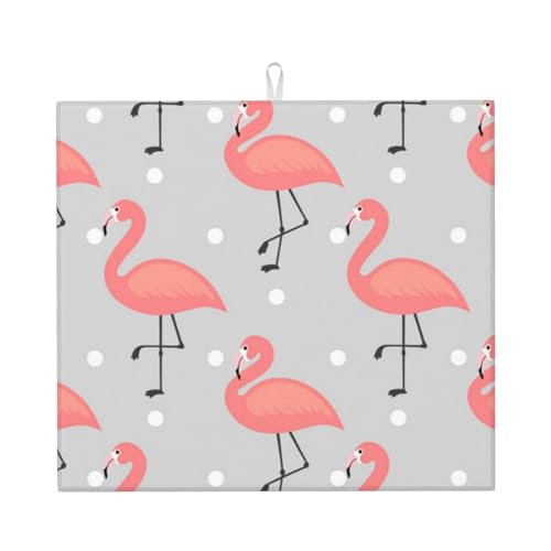 Flamingo Abtropfmatte für Küche, Abtropfmatte, saugfähige Mikrofaser-Abtropfmatte, saugfähige Abtropfmatte für Glas, Teller, Tasse, 41 cm x 46 cm von EVIUS