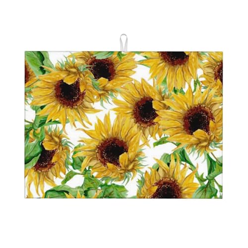 Küchen-Trockenmatte, Sonnenblumen, 46 x 61 cm, saugfähige Mikrofaser-Abtropfmatte, für Glas, Teller, Tassen, Gelb von EVIUS