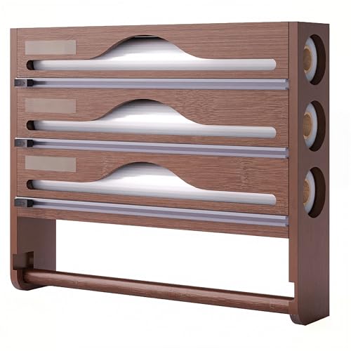 EVIYI Küchen-Wand-Organizer, Kunststofffolienschneider, Taschentuchhalter, Regale zur Aufbewahrung von Aluminiumfolie, Wachspapier (Braun 3) von EVIYI