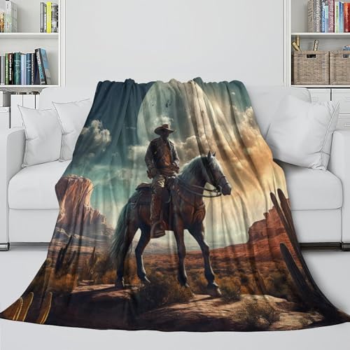 Cowboy Decke Sofadecke Fleecedecke Couchdecke 3D Druck Wildnis Tagesdecke Kuscheldecke Flauschig Warm Bett Decken Weichen Flauschig Für Mädchen Jungen 60x80inch(150x200cm) von EVMILA