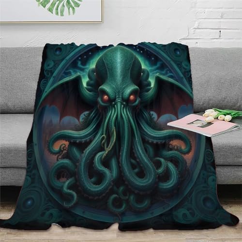 Cthulhu Couchdecke 3D Druck Dunkler Oktopus Fleecedecke Sofadecke Wohndecke Bett Decken Kuscheldecke Tagesdecke Weichen Flauschig Flauschig Warm for Erwachsene Kinder 60x80inch(150x200cm) von EVMILA